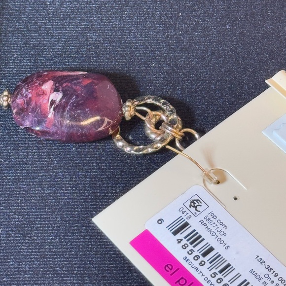 Erica Lyons Gold Tone Purple Stone Dangle Earrings 2.5inch - Picture 4 of 6